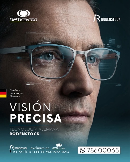 Arte de Rodenstock en Opticentro: «Visión precisa, tecnología alemana Rodenstock», exclusivo en Opticentro, 4to Anillo a lado de Ventura Mall